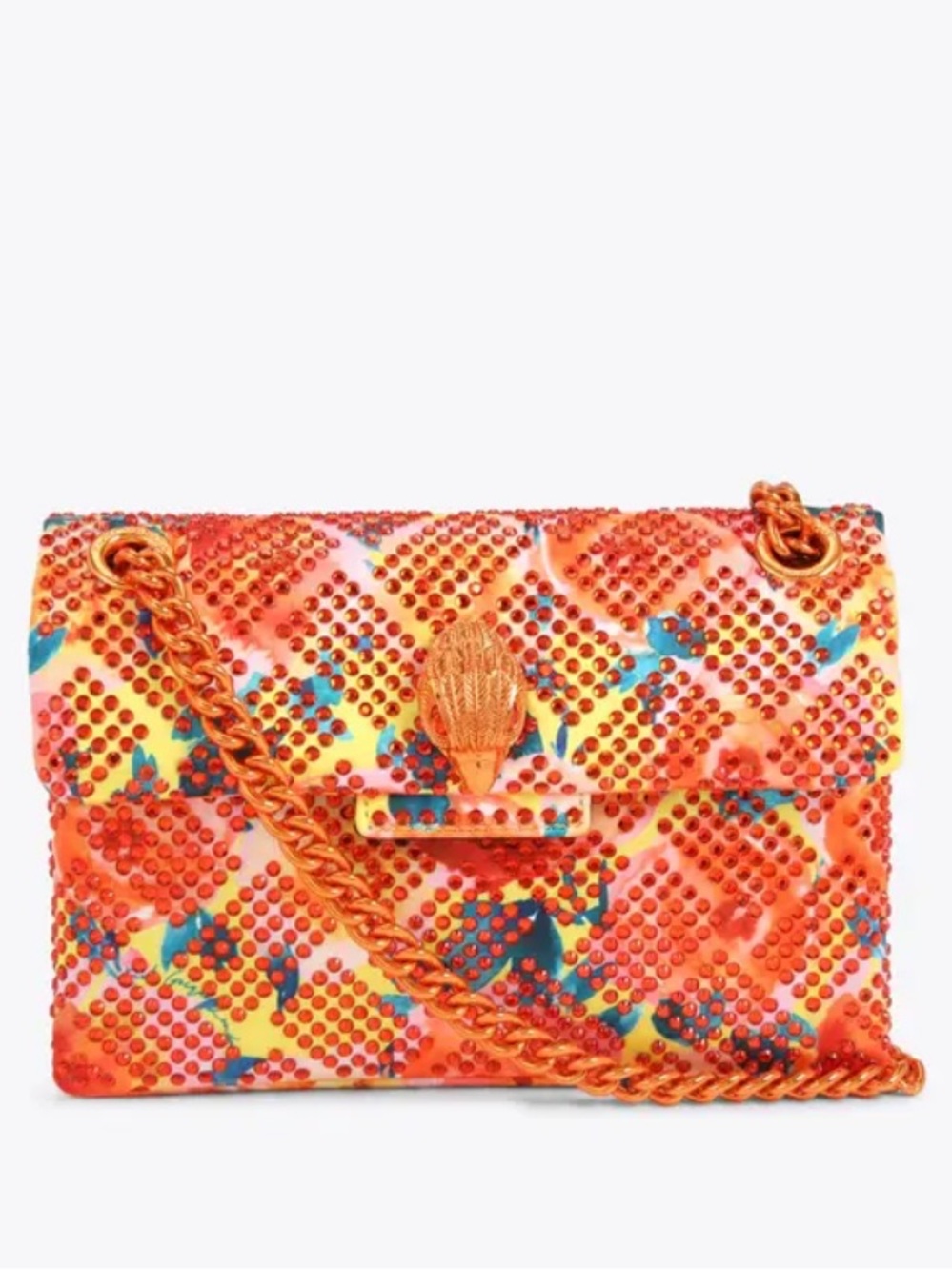 NWT Kurt Geiger Mini Kensington Fabric Orange Embellished Studded